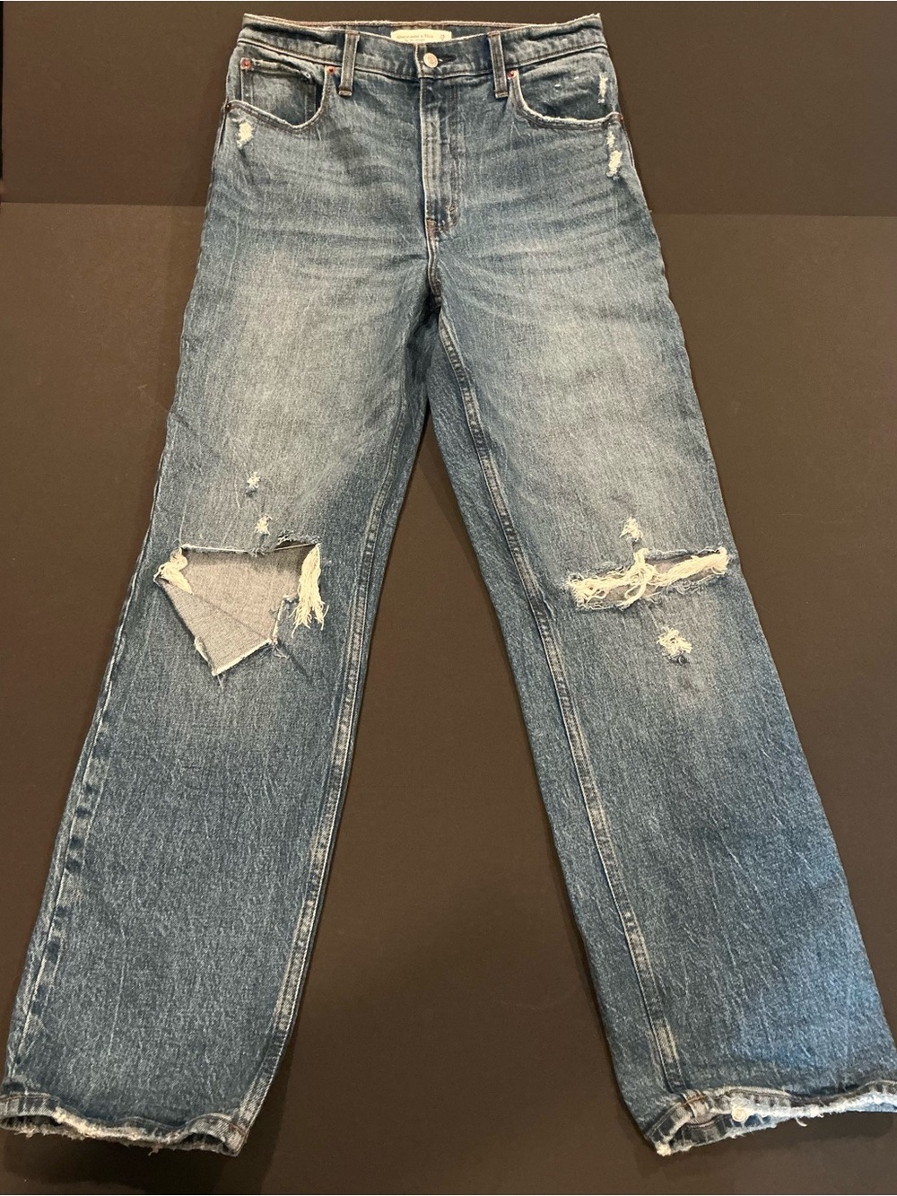 Abercrombie 90s Straight Jeans 29 Distressed Ultra High Rise Raw Hem